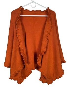 Alpaca Orange Ruffle Trim Ruana/Shawl